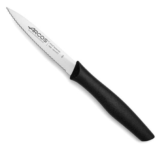 Arcos Wavy Edge Paring Knife 4 Inch Stainless Steel. Professional Kitchen Knife for Peeling Fruits and Vegetables. Ergonomic Polyoxymethylene Handle and 100mm Blade, Series Maitre, Color Black - thehorecastore