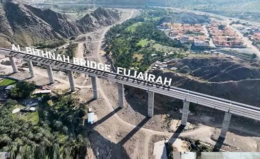 Etihad Rail released spectacular footage of a 40-meter-high viaduct in the Fujairah highlands