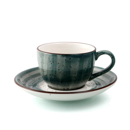 Porceletta Porcelain Coffee Cup & Saucer Green Color Glazed, 200 ml