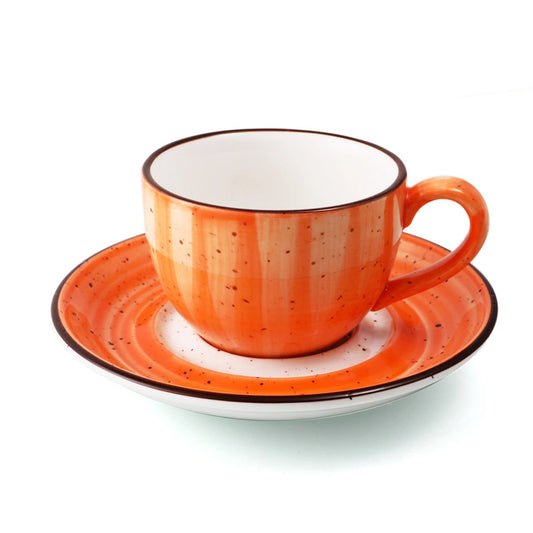 Porceletta Porcelain Coffee Cup & Saucer Orange Color Glazed, 200 ml