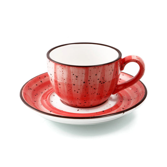Porceletta Porcelain Coffee Cup & Saucer Red Color Glazed, 200 ml