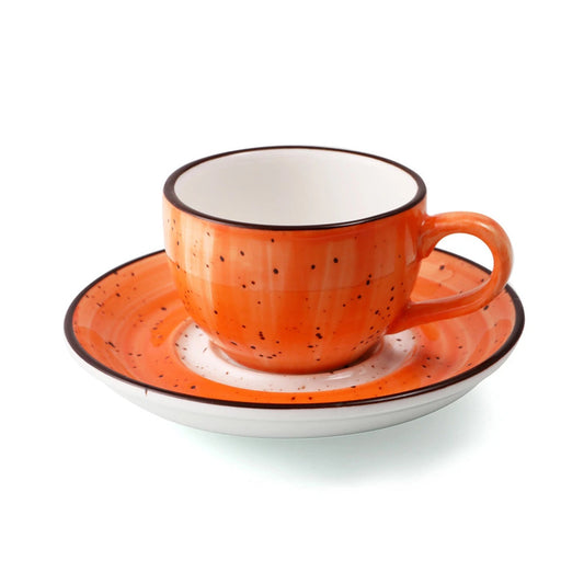 Porceletta Porcelain Coffee Cup & Saucer Orange Color Glazed, 270 ml