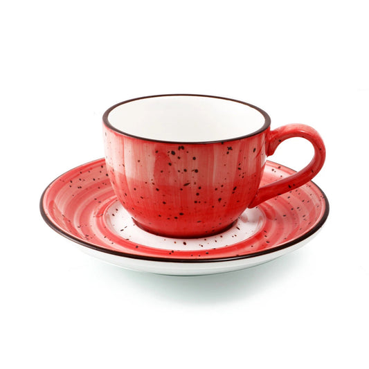 Porceletta Porcelain Coffee Cup & Saucer Red Color Glazed, 270 ml