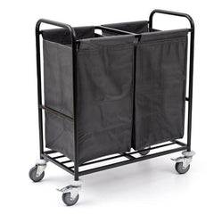 Twin Laundry Trolley 2 Separate Removable And Washable Polyester Bag L 53 x W 96 x H 104 cm, Black Frame With Metallic Grey Bag