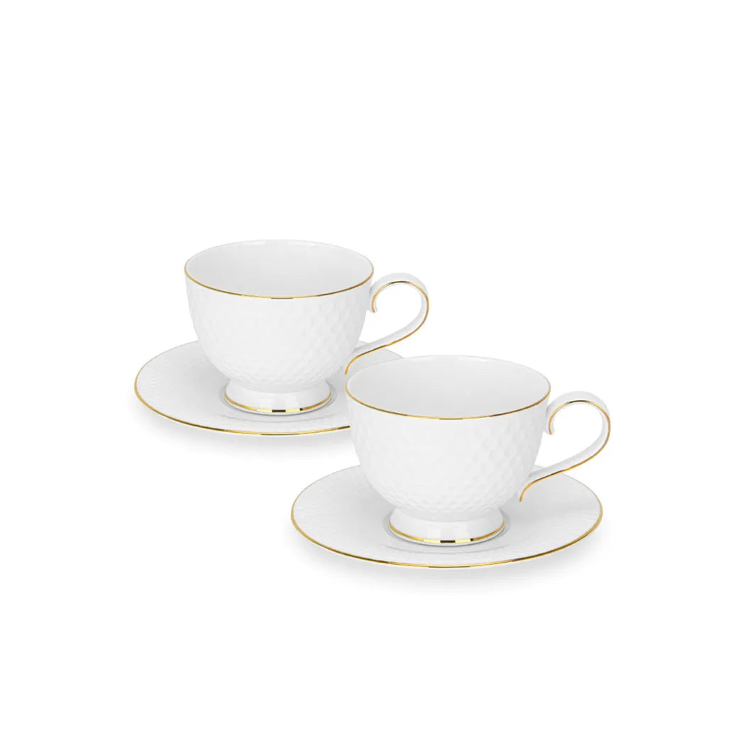 NOEMI Fine Bone China Set of 2 Cups with Saucers, 300 ml