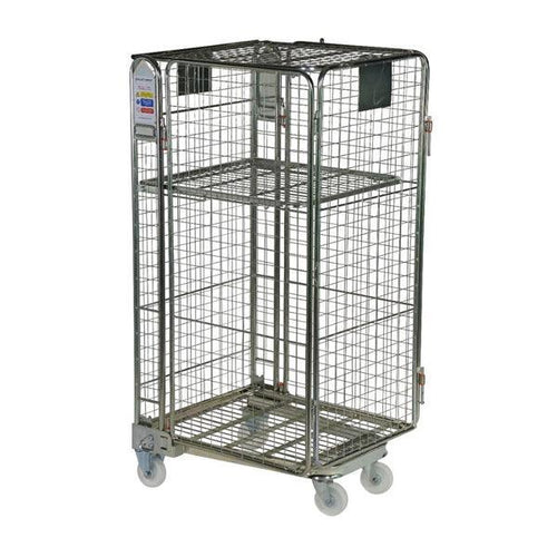 VM Roll Cage Nestable L 80 x W 60 x H 160 cm,  Galvanised Steel Container, Adjustable Partitions, Silver