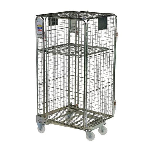 VM Roll Cage Nestable L 80 x W 60 x H 160 cm, Nestable Galvanised Steel Container, Adjustable Partitions, 2 Swivel and 2 fixed Non-Skid Wheels, Color Silver