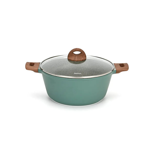 Firenze Series Aluminum Non-Stick Stockpot with Glass Lid and Induction Bottom in Green Color, 6.3 ltr. Capacity and 28 x 12.5 cm