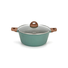 Firenze Series Aluminum Non-Stick Stockpot with Glass Lid and Induction Bottom in Green Color, 6.3 ltr. Capacity and 28 x 12.5 cm