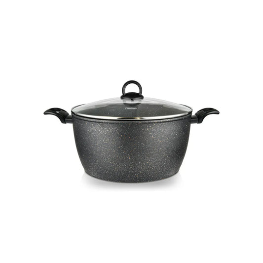 Magna Series Aluminum Non-Stock Stockpot with Induction Bottom And Glass Lid in Black Color, 9.5ltr. Capacity and 30 x 15 cm