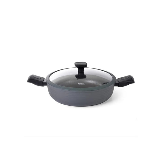 Brilliant Series Aluminum Non Stick Shallow Casserole with Detachable Handle and Glass Lid in Black/Clear Color, 4.1ltrs. Capacity and 28 x 7.5 cm