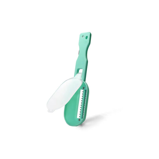 Moon Shaped Fish Scaler Knife with Container in Green Color, 20 cm