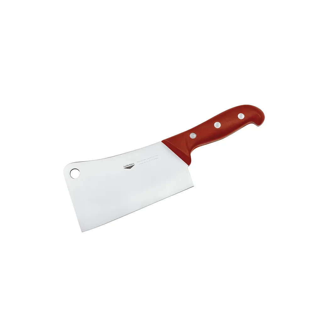 Paderno Stainless Steel Meat Cleaver with Red Handle, 18 cm