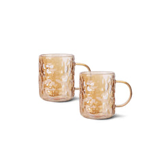 Heat Resistant Glass 2 Piece Set of Tea Coffee Mugs in Beige Color, 270 ml