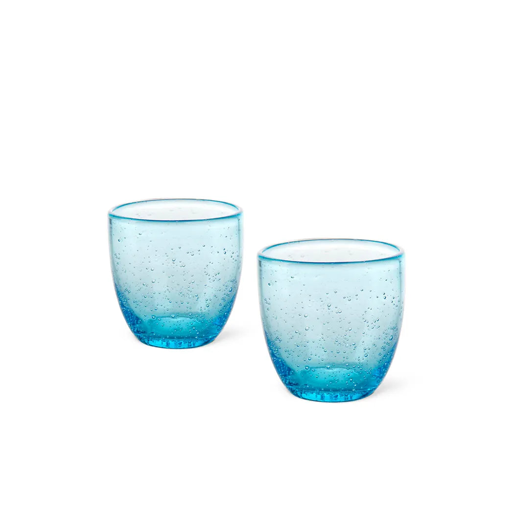 Solid Glass 2 Piece Round Bottom Tumbler Glass Set in Blue Color, 380 ml