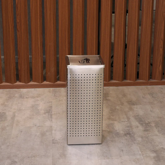 Swing Top Square Garbage Bin Silver 25.5 X 25.5 X60 cm