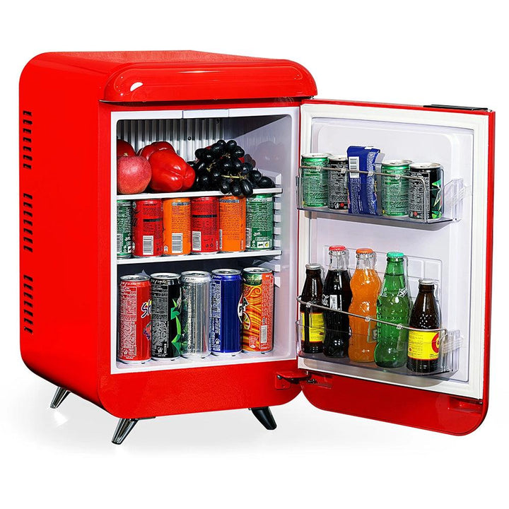 Roomwell Retro Compressor Minibar 38 Litres, H 65.5 x W 40 x D 44 cm, Energy Efficient, Fast Cooling, Color Red - HorecaStore