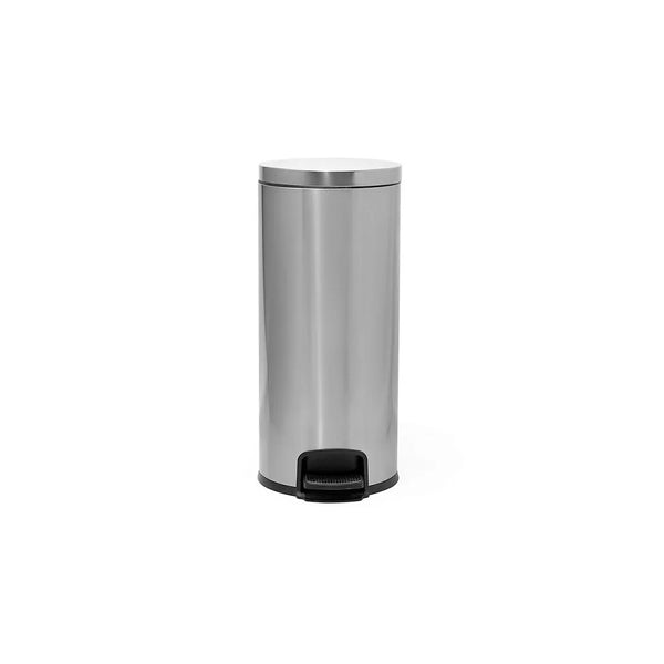 Roomwell Action Round Stainless Steel 30 L Pedal Bin with Soft Close Lid Silver