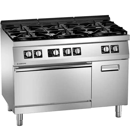 Angelo Po 2S1FA0G Gas Cooking Range 6 Burners With Gas Static Oven And Cabinet , Gas power 40 kW, 120 X 72 X 90 cm - HorecaStore