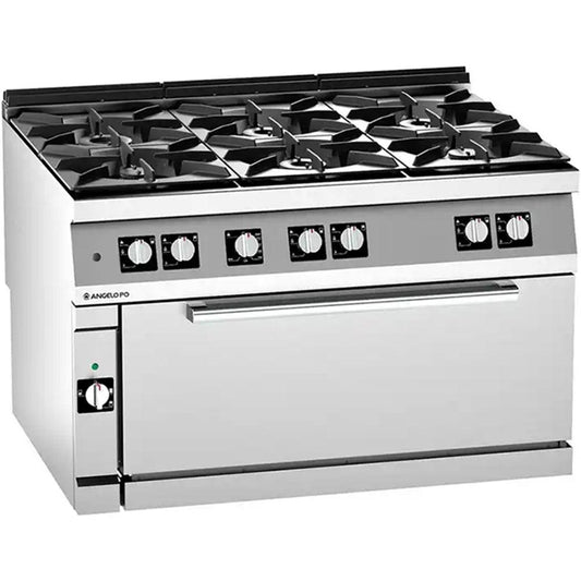 Angelo Po 2N1FAGF Gas Cooking Range 6 Burners With Large Gas Static Oven, Gas power 49 kW, 120 X 92 X 75 cm - HorecaStore