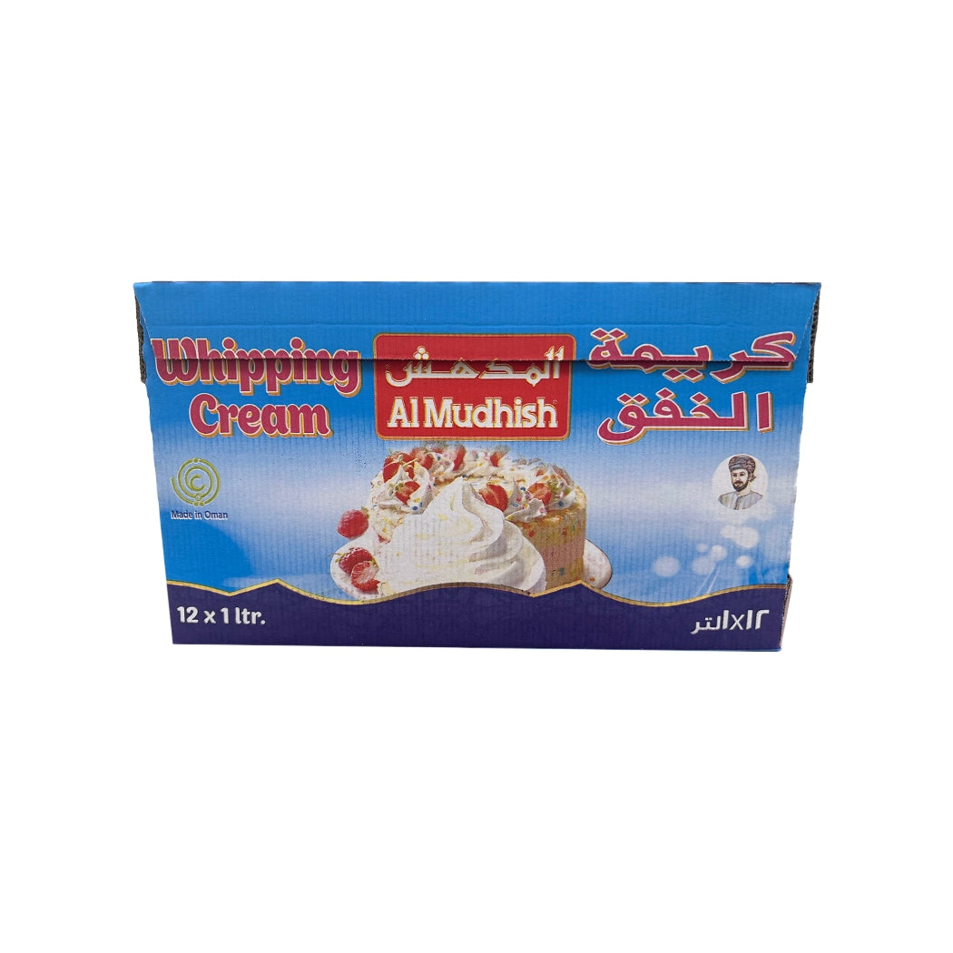 Almudhish UHT Treated Sweetened Whipping Cream 28% Fat, 1 L x 12 Packs