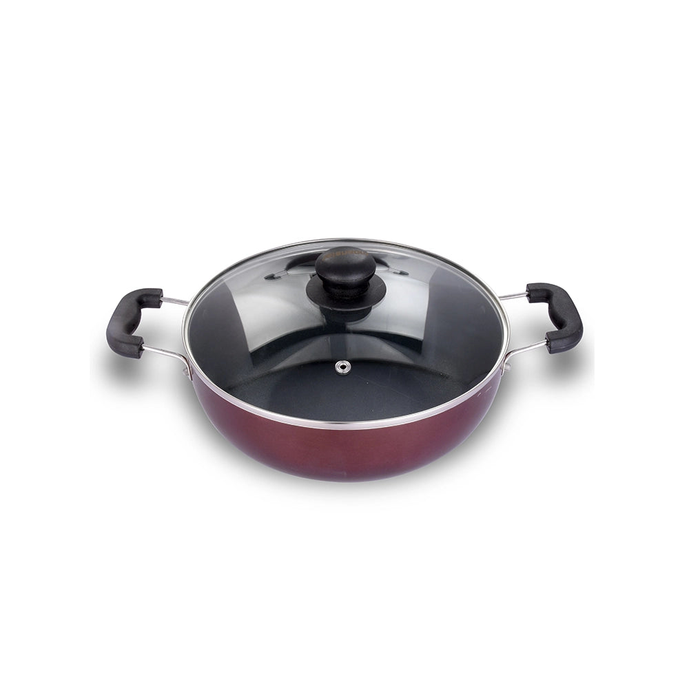 ARK Nonstick Induction Aluminium Kadai with Glass Lid, 28 cm