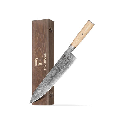 Paul Brown S35VN Steel Chef Knife With Wooden Handle, Blade Length 23 cm