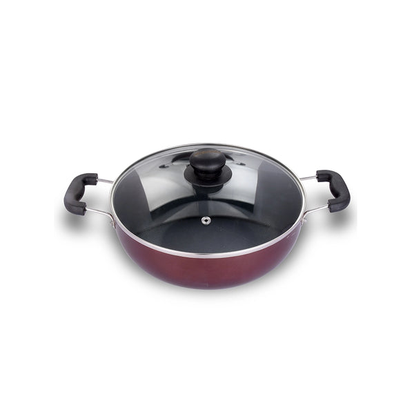 ARK Nonstick Induction Aluminium Kadai with Glass Lid, 24 cm