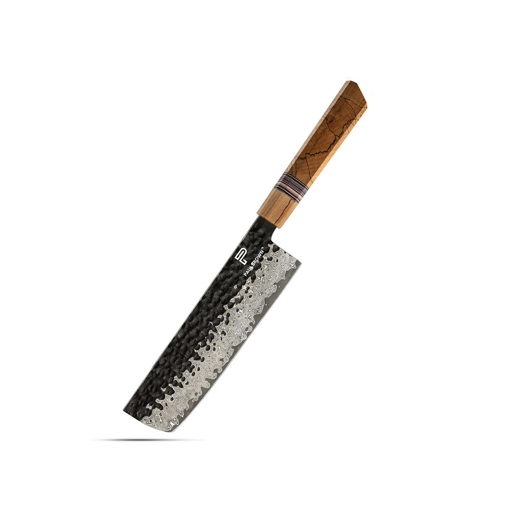 Paul Brown VG10 Steel Nakiri Knife With G-10 Wooden Handle, Blade Length 19 cm