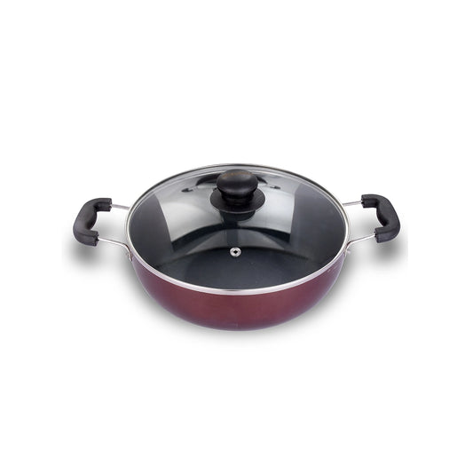 ARK Nonstick Induction Aluminium Kadai with Glass Lid, 26 cm