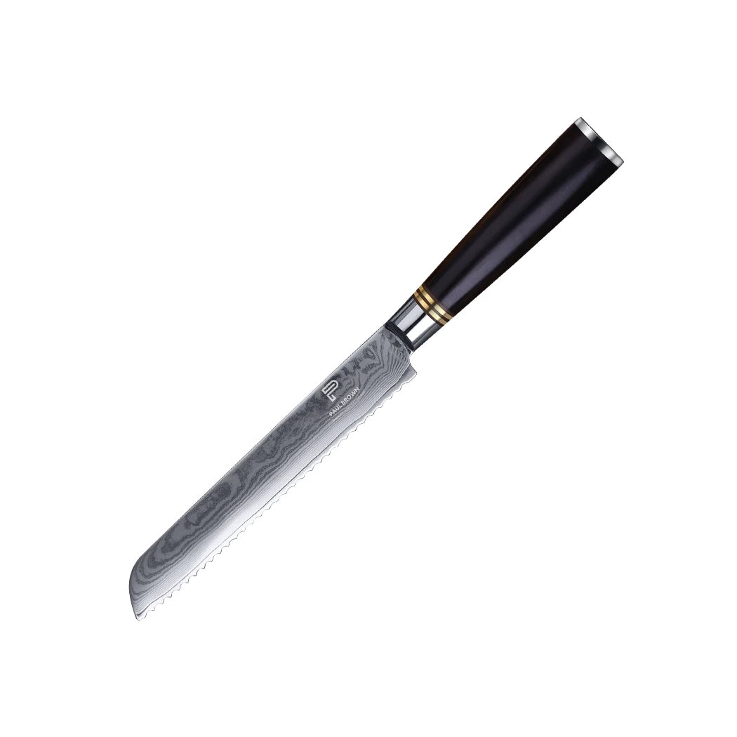 Paul Brown VG10 Steel Bread Knife With Ebony Wood Handle, Blade Length 20 cm