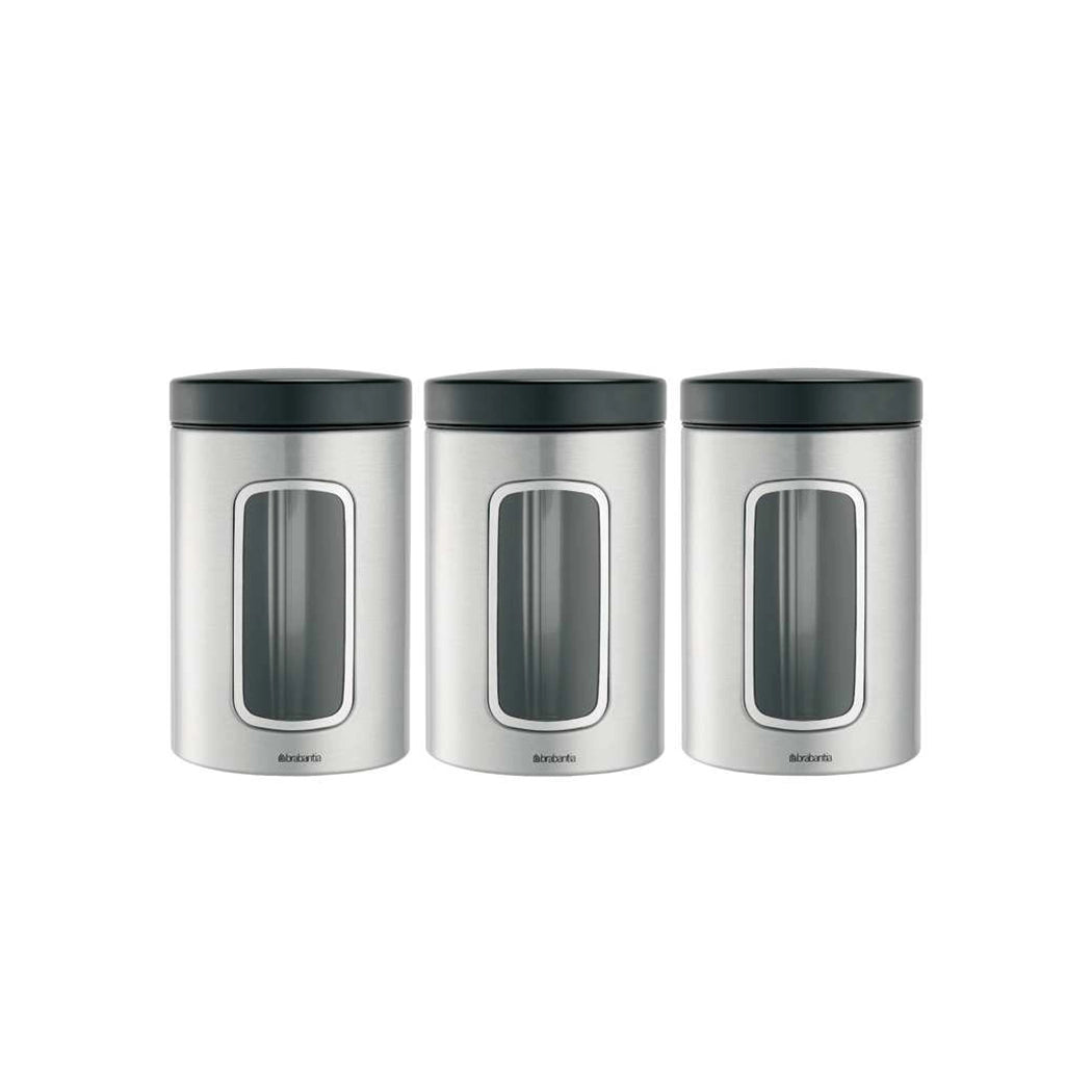 brabantia-smudge-proof-matt-steel-window-canister-set-1-4l-3piece-with-matt-black-lid