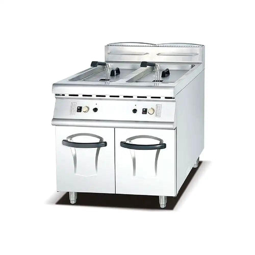 THS Stainless Steel 2 Tanks With basket Commercial Gas Fryer With Lid 700x750x910MM