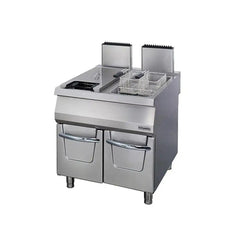 Empero Double Gas Fryer With Cupboard 24 L + 24 L, L 80 x W 90 x H 85 cm, Thermostatic Control, Stainless Steel Finish