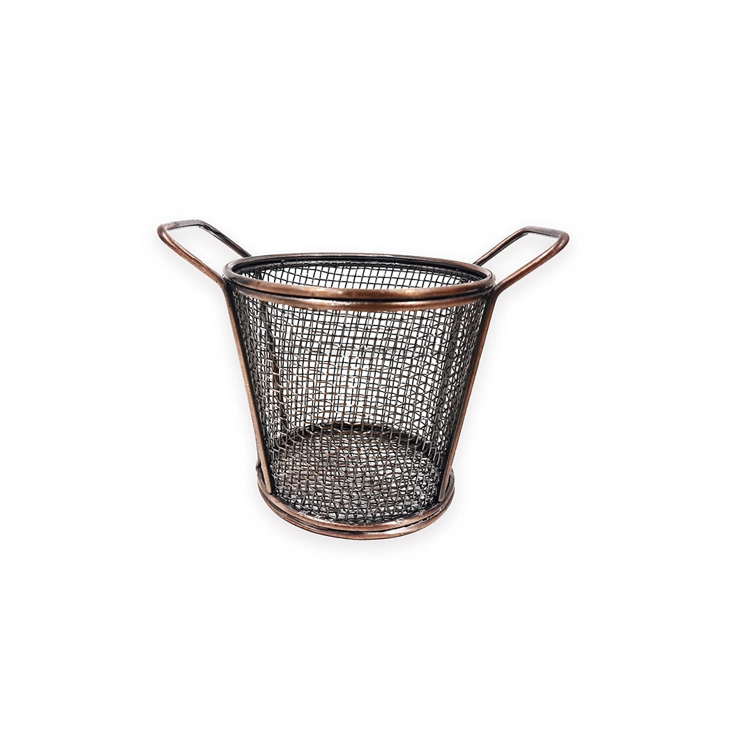 THS SS Round Fries Basket with double hande with copper Antique Finish