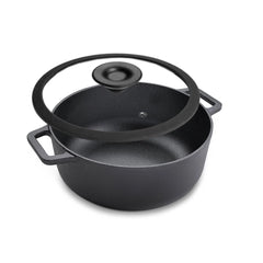 Prestige Cast Iron 24 cm Induction Casserole  Cooking Pot with Glass Lid, Black