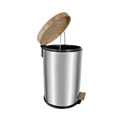 THS Pedal Bin with Bamboo Lid Soft Close, Silver, 20 L , 2 pcs