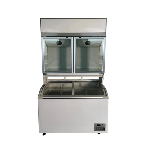 Lava Inox Double Glass Horizontal Chest Freezer with Upper Freezer Cabinet, 355 L, 127 x 68 x 85 cm