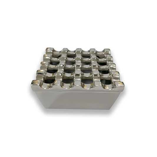 THS Aluminium Square Ashtray with Nickel Finish - 16 Holes