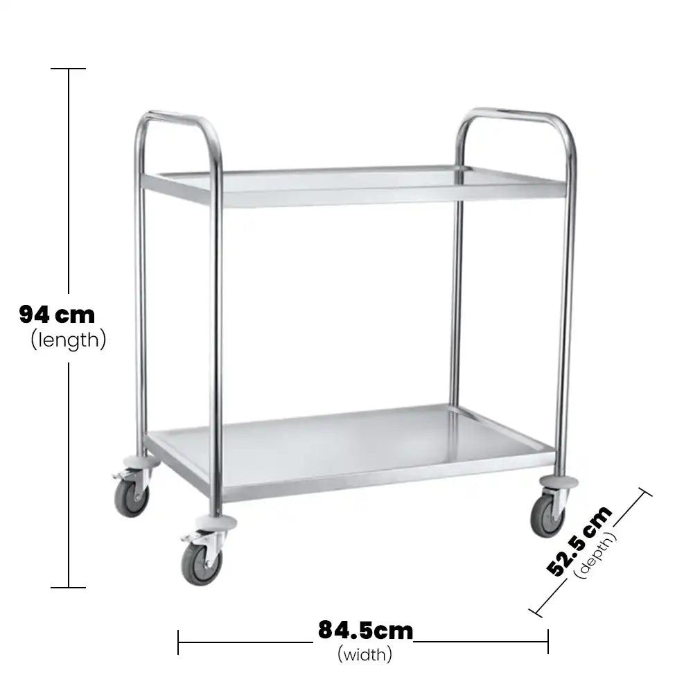 THS 101002 2 Tier Round Tube Service Trolley, 84.5 x 52.5 x 94 cm - HorecaStore