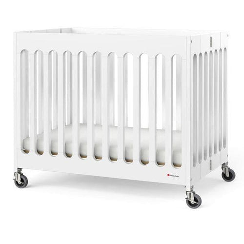Foundations Boutique Wooden Compact Folding Baby Crib OM+ to 25 Kg, L 101.6 x W 64.77  x H 88.9 cm White