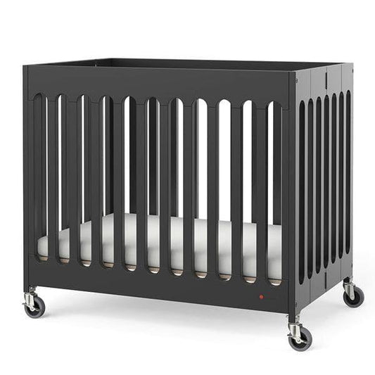 Foundations Wooden Boutique Compact Folding Baby Crib OM+ to 25 Kg, L 101.6 x W 63.5  x H 88.9 cm, Includes 3" Infapure Foam Mattress, 4 Commercial Castors for Easy Transport, Color Black