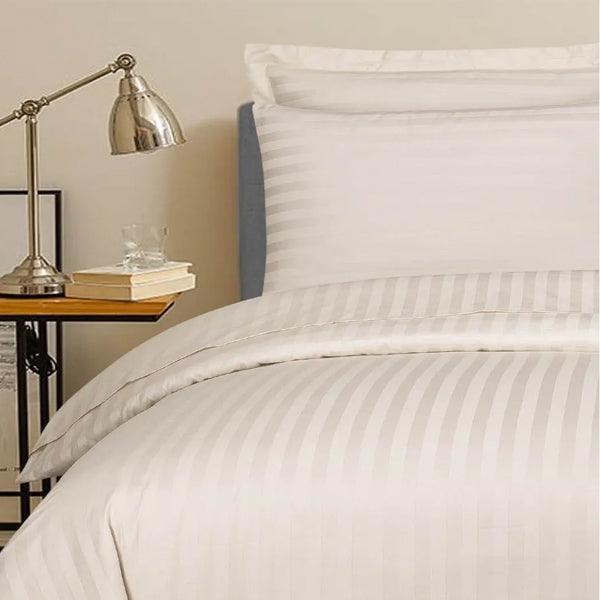 Satin 250 Thread Count Hotel Linen Duvet Cover King Polycotton Sateen, 120 GSM, 270 x 250 cm, Color 1 cm Stripe White