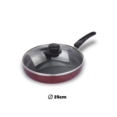 ARK Nonstick Induction Aluminium Tapper Fry Pan with Glass Lid, 25 cm