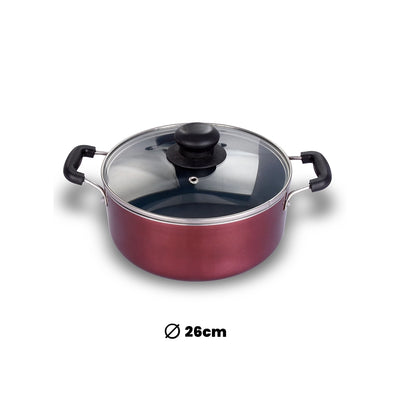 ARK Nonstick Induction Aluminium Casserole with Glass Lid, 26 cm