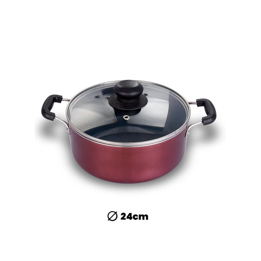 ARK Nonstick Induction Aluminium Casserole with Glass Lid, 24 cm