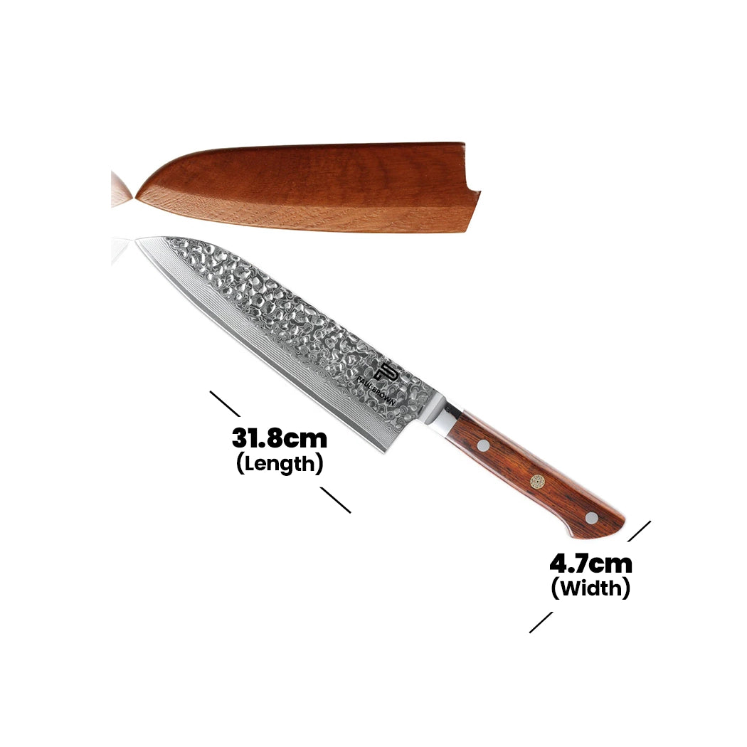 Paul Brown VG10 Steel Santoku Knife With Sheath, Blade Length 18 cm