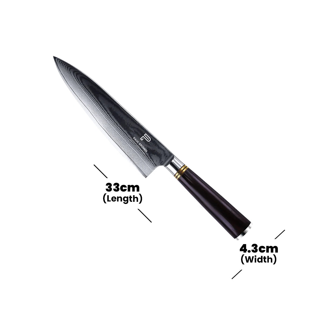 Paul Brown VG10 Steel Kitchen Knife With Ebony Wood Handle, Blade Length 20 cm