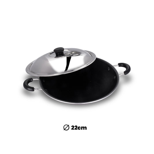 ARK Non Stick Aluminium Appachatty with Stainless Steel Lid, 22 Cm