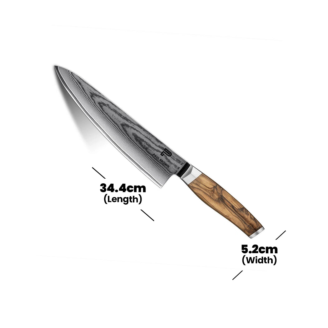 Paul Brown VG10 Steel Chef Knife With Wooden Handle, Blade Length 20 cm